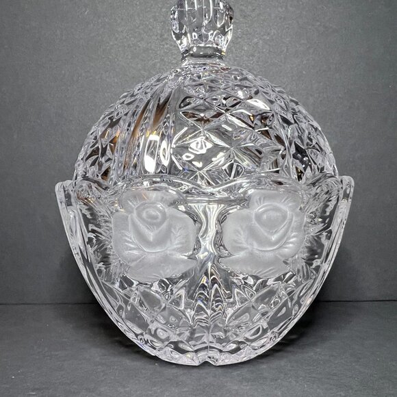 Vintage Anna Hutte Bleikristall Lead Crystal Etched Rose Candy Bowl Dish w/ Lid - Picture 4 of 9
